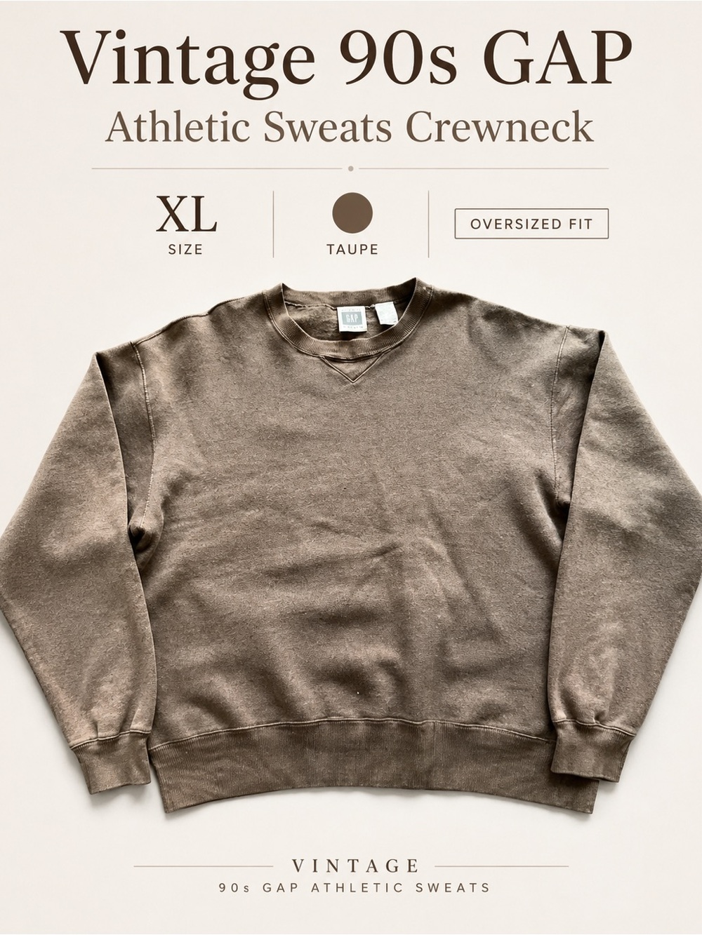Vintage 90s Gap Athletic Sweats Crewneck Sweatshirt - XL Taupe